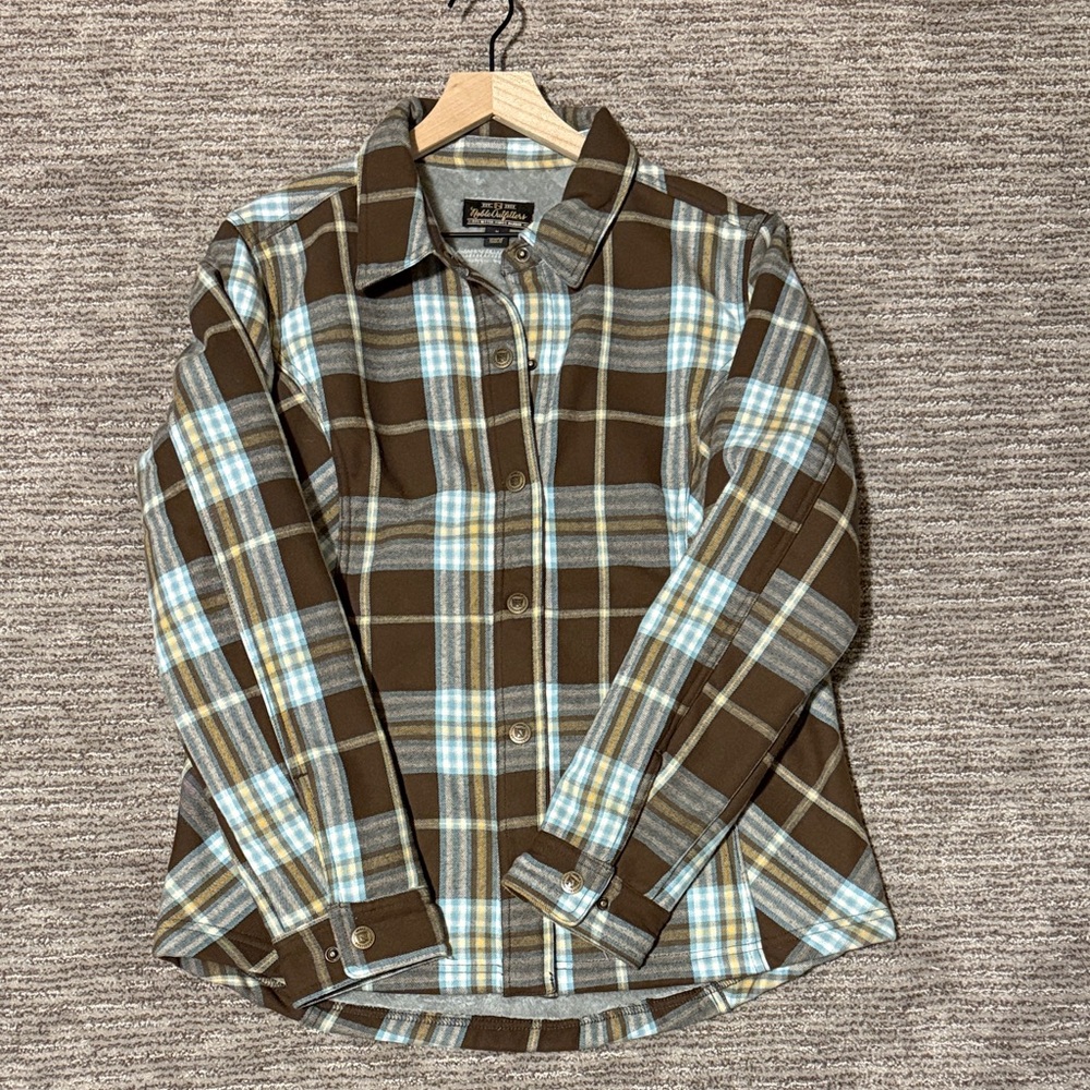 Brown and Blue Plaid Women's Button-Down Shirt